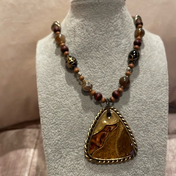 Laura Ashley Jewelry - Vintage Laura Ashley Suede Necklace with Resin Pendant and Lucite Beads